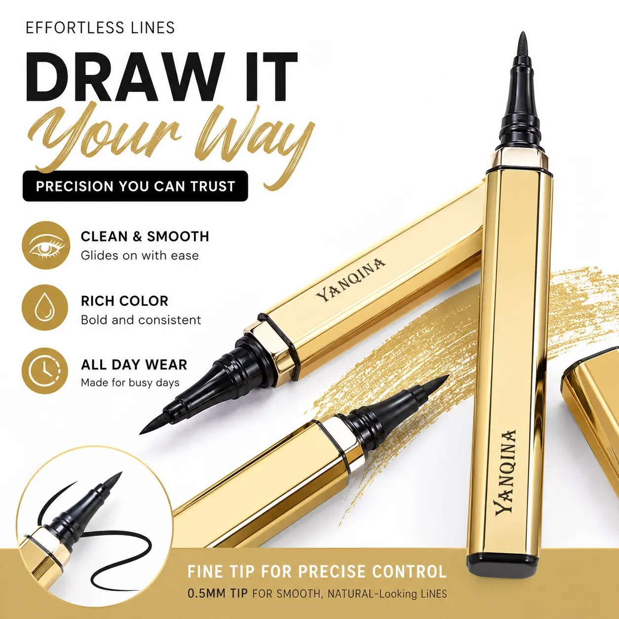 Waterproof Liquid Eyeliner-Smudge-proof, smear-proof, long.lasting liquid eyeliner Precision sponge tip for flawlessly preciselines Black eveliner Christmas and New Year beauty gift