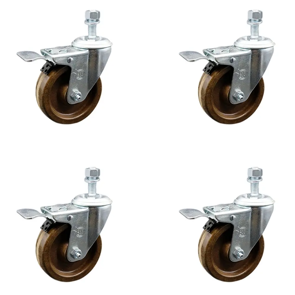 Service Caster SCC-SSTSTTL20S414-PHSHT-121315-4 Stainless Steel High Temperature Phenolic Swivel Threaded Stem Caster with 4 x 1.25 in. Brown Wheels & 0.5 in. Stems - Set of 4