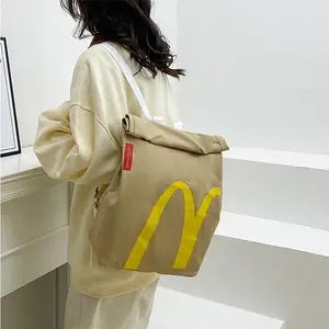 Funny Mcdonalds Backpack Canvas Paper Bag For Women Large Capacity College Personalized Fashion Leisure Tiktok Same Style