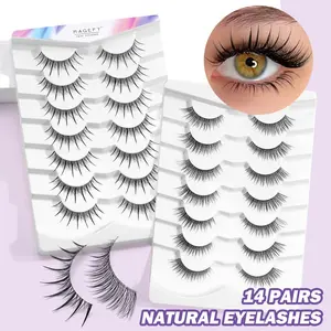 MAGEFY 14 Pairs Manga Spiky False Eyelashes - D Curl Wispy Faux Mink Lashes, Soft Flexible Band, Lightweight & Reusable, Natural Voluminous Look for Anime Eye Makeup, Daily Wear, Dating & Cosplay