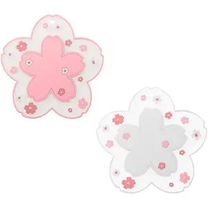 Sakura Coffee Cup Mat Kawaii Coaster 2PCS Cute Cherry Blossom PVC Home Tea Mug Pink Flower Pattern Anti-Skid Pot Bowl Pad Placemat for Desk Drink Table Decor Kawaii Accessories (Small)