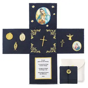 Navy Blue Felt Pocket Shrine Our Lady of Guadalupe - Handmade Serenity Prayer Travel Altar - Catholic Lent Essentials & Confirmation Gift for Her - Portable Rosary Pouch with Hidden Pocket for Inner Peace