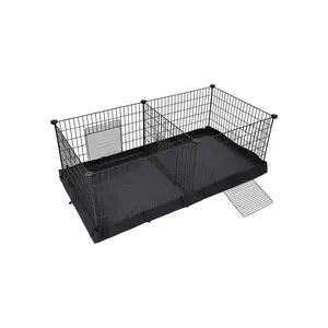 SONGMICS Guinea Pig Cages, Metal Grid Small Animal Playpen with Waterproof Washable Liner