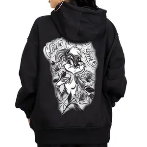 Women's Limited-Edition 'Clown-For-Your-Love' Chicano Graphics Oversize Loose Hoodie, Polyester Sweatshirt Fabric, Cholo Girl Chicana Style Lowrider Design