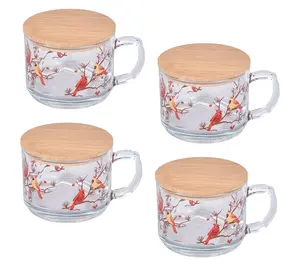 Temp-tations Seasonal Set of (4) 16-oz Glass Mugs with Lids