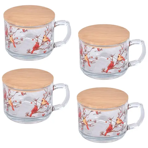 Temp-tations Seasonal Set of (4) 16-oz Glass Mugs with Lids