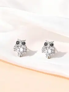 Classic S925 Sterling Silver Owl Zircon Earrings, Luxurious and Minimalist Design, Perfect for Daily Wear, Parties, or Gifts