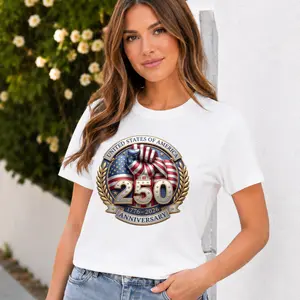 Women's Patriotic USA 1776-2026 Unisex T-Shirt - "USA" Fist & Flag Graphic, Black/White Short-Sleeve Crewneck Streetwear Casual Top, Summer Womenswear Tshirt Shortsleeve