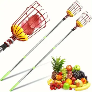Stainless steel fruit picker-portable, detachable long pole for high-altitude harvesting, ideal for home use