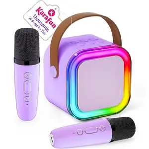 Wireless Karaoke Speaker with 2 Wireless Microphones, Rechargeable HiFi Stereo Mtv System, Colorful LED Lights, Portable Bluetooth-compatible Speaker, Portable Karaoke Machine