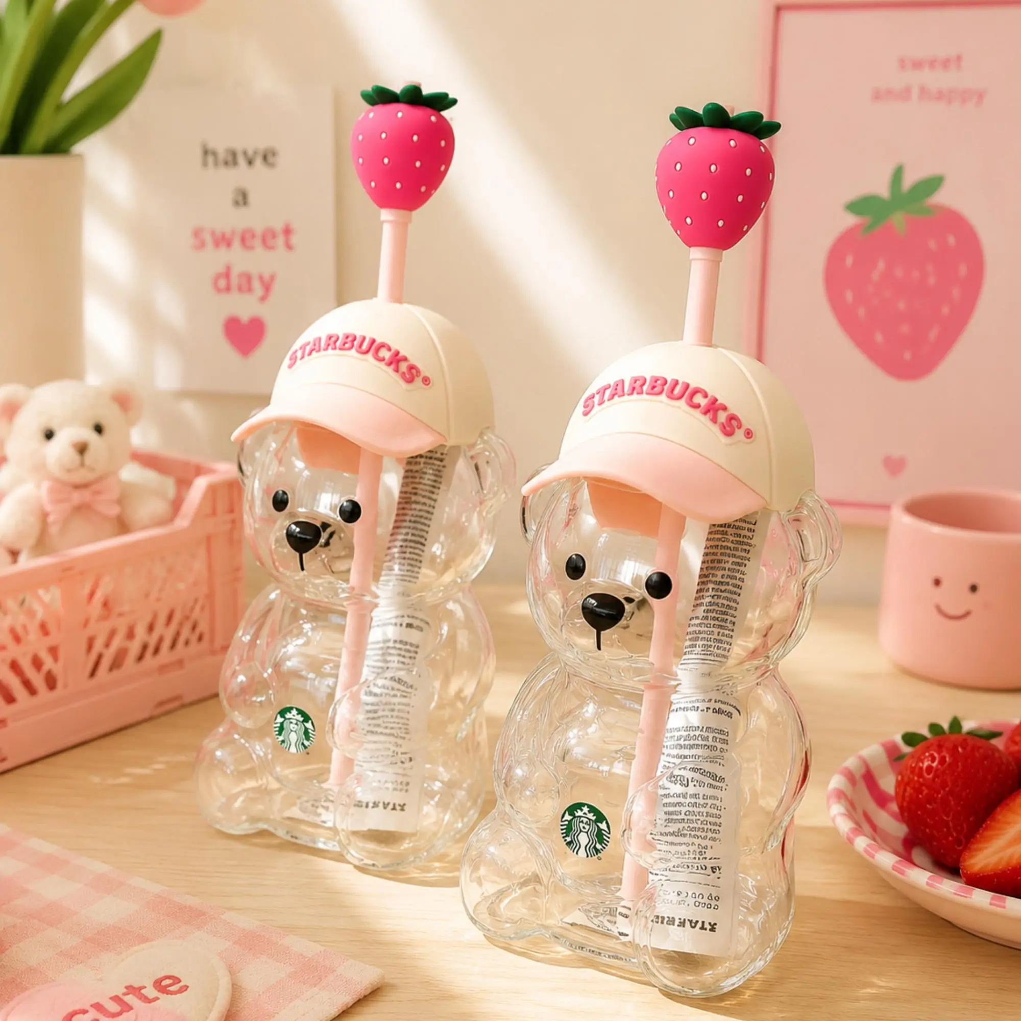 New 20oz Starbucks x KBO Limited Collaboration Bearista Strawberry Bear Cold Cup, Reusable Kitchenware Drinkware Tumbler