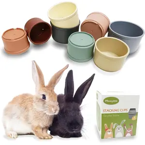 Mooydee 8 Pcs Stacking Cups for Rabbits & Guinea Pigs - Reusable Multi-Colored Bunny Toys of Different Sizes, Safe Plastic Nesting Toys for Bunny Small Animals Hiding Food & Playing