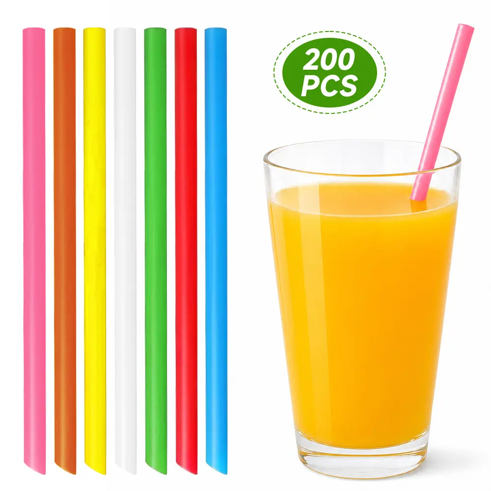 200 Pcs Vibrant Individually Packaged Disposable Plastic Drinking Straws, Suitable for Milk Tea, Juice, Parties