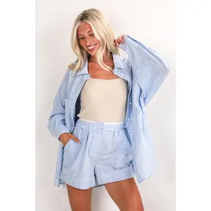 Daydream Delight Light Blue Gingham Button-Up Blouse