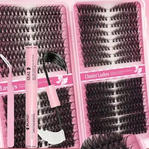 1 box of 576 false eyelash clusters, Soft cluster lashes, Cluster Lashes Pack, double headed glue, eyelash curler for thick and slender effects, 3D feather like thick eyelashes, suitable for daily wear