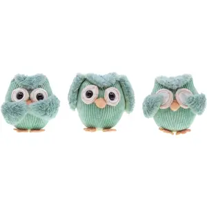 3 count Owl Plush for  Decor 5 inch, See No Evil Hear No Evil Speak No Evil Owl Gifts for Women Bedroom Bird Christmas Decoration (Green)