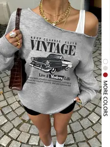 Women's Casual Loose-Fit Drop Shoulder Sweatshirt, Comfortable Spring & Fall Wear, Stylish Letter Print Design, Essential Wardrobe Item