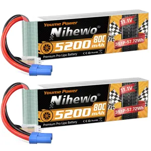 2Packs 3S Lipo Battery, RC Lipo Battery 11.1V 5200mAh 80C EC5 Connector Compatible with 1/8 1/10 RC Car Truck Truggy Vehicles Tank Boat Airplane Helicopter Models