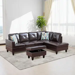 Brown Faux Leather 3-Piece Couch Living Room Sofa Set
