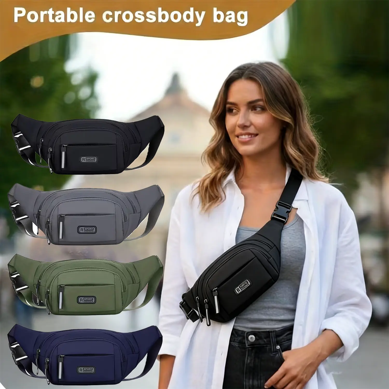 Ladies' leisure waist bag, multi pocket design, multi-layer lining structure, adjustable shoulder straps, portable phone storage, retro style waist belt bag, suitable for travel and outdoor activities, sports waist bag, very suitable for travel