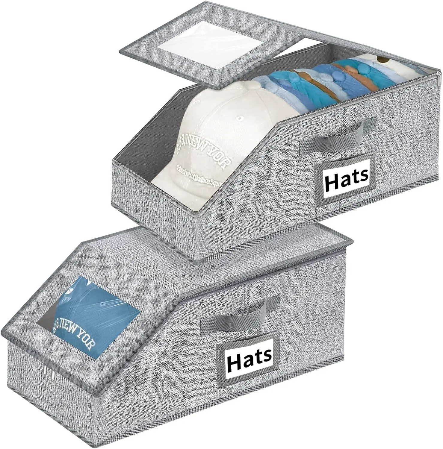 Stackable Hat Storage for Baseball Caps, Holds up to 24 Caps Hat Organizer for Closet, Sturdy Snapback Boxes for Men with Cardboard, Grey hat organizer