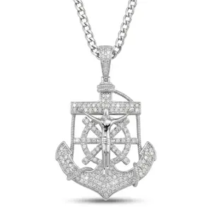 【AMKMAX】14K White Gold Plated Anchor Necklace for Men & Women – CZ Diamond Cuban Link Chain, Durable Cuban Chain, Luxury Faith Jewelry Gift