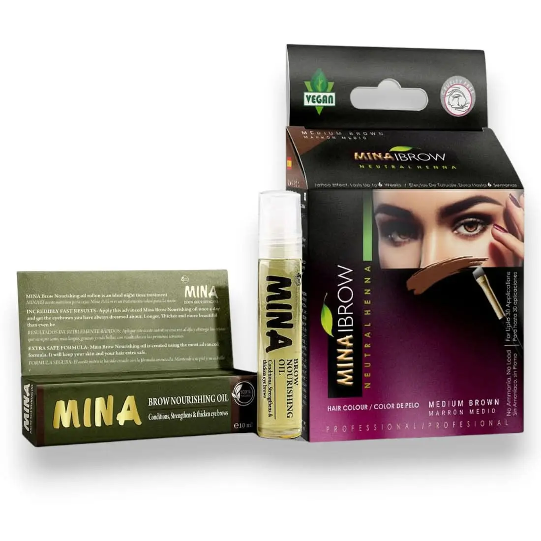 Mina Ibrow Henna Medium Brown Tint Set with Nourishing Oil