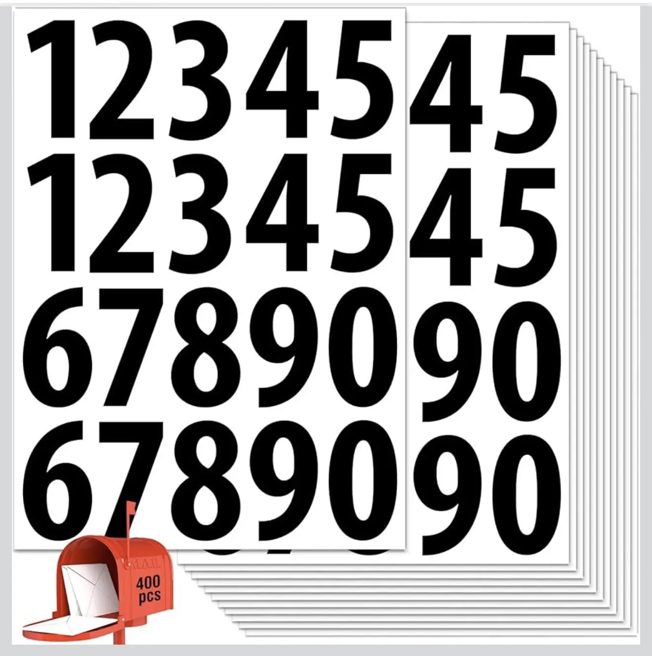 400 PCS Number Stickers, 2" Waterproof Mailbox Number Label, Consecutive Numbers 0-9, Self-Adhesive and Residue-Free, Ideal for Mailboxes, Storage Boxes, Organizers, Cabinets and More