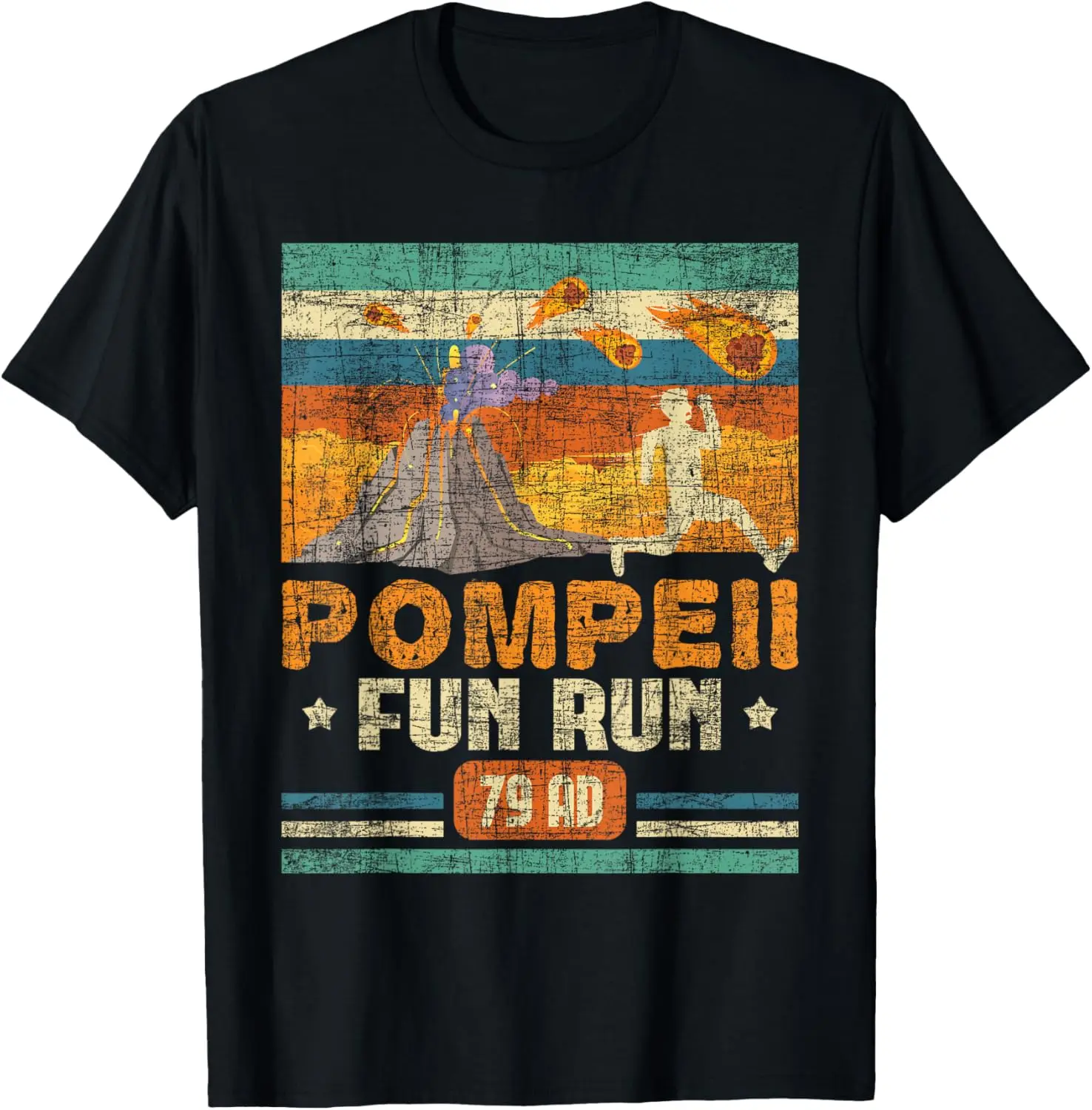 Funny Volcano Shirts Pompeii Fun Run - Geography Volcanologist Volcanology T-Shirt, Black Pure Cotton Graphic Tees Menswear Top: Gifts for Men & Women, Natural, Shortsleeve
