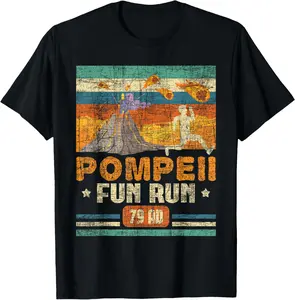 Funny Volcano Shirts Pompeii Fun Run - Geography Volcanologist Volcanology T-Shirt, Black Pure Cotton Graphic Tees Menswear Top: Gifts for Men & Women