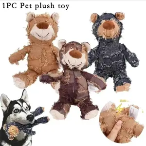 Indestructible Bear Dog Toy, Heavy-Duty Durable Chew Plush Toy for Puppies, Squeaky Sound Pet Play Companion
