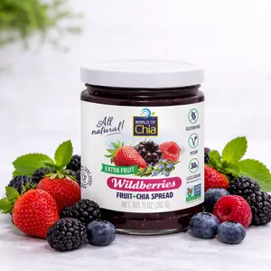 World Of Chia Wildberry Superfood Chia Jam - Real Mixed Fruit · No Added Pectin, Gut Health · High Fiber, Lightly Sweetened, Pure Cane Sugar, 10.6 oz