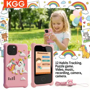 KGG Cute Cartoon Kids Mini Phone, Fun Educational Learning Toy with English Words, Puzzle Games, Music, Video, Camera, Recorder, Alarm, Flashlight, Calendar, Calculator & 12 Habit Trackers. Multifunctional Smart Electronic Toy for Students.