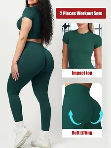 Women's, Breathable Stretch Yoga Set 2-Piece Casual Quick-Dry Fitness Wear Gym Exercise Activewear Running Sports Top - Short Sleeve Yoga Butt-Lifting Pants High-Stretch Moisture-Wicking Sports Set