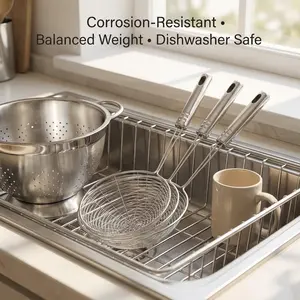 1/3pcs Stainless Steel Spider Filter, Separator Spoon with Handle, Suitable for Kitchen Fried Food, Pasta, Spaghetti, Noodles, Pasta Strainer, Colander, Food Skimmer, Slotted Spoon, Multipurpose Tool, Durable Kitchenware, Sturdy Construction, Food Prep