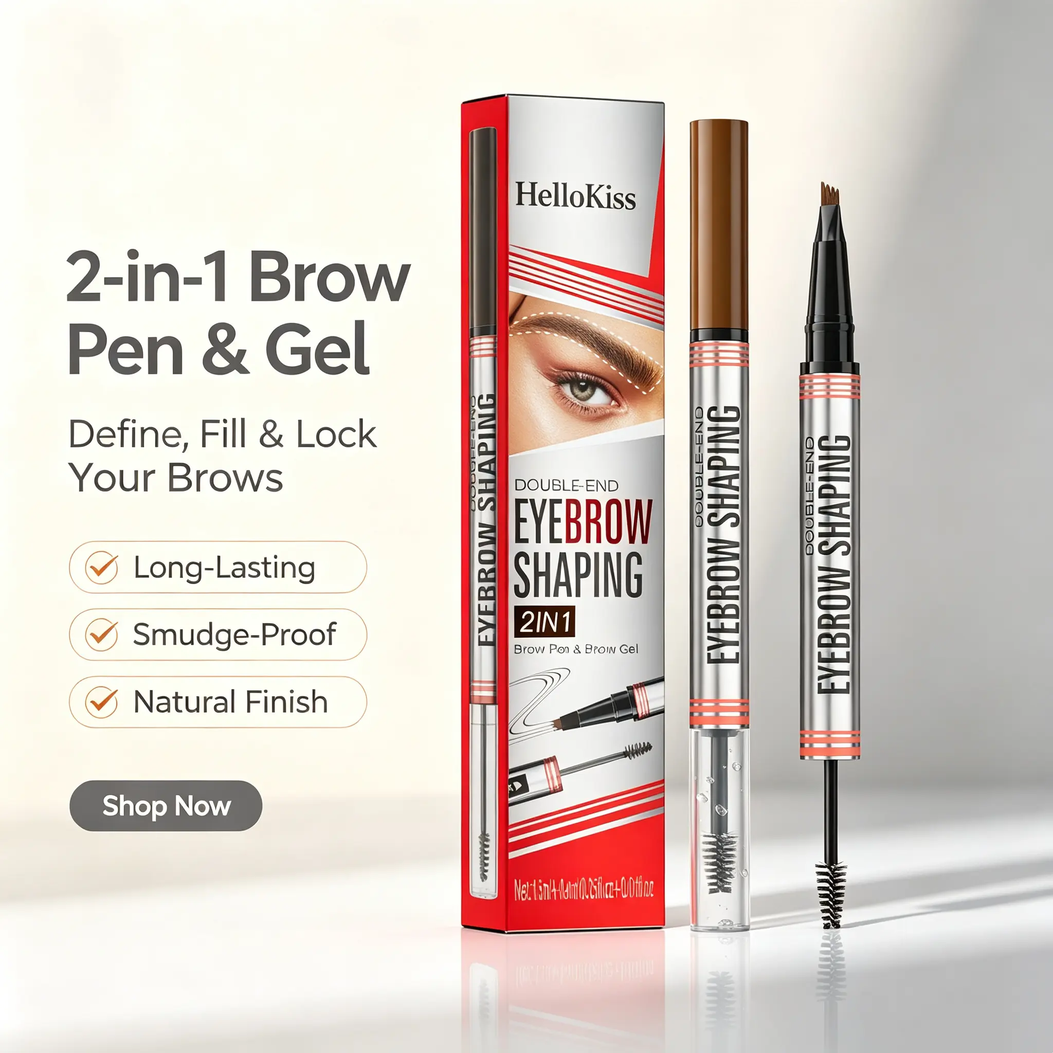【HelloKiss】 Liquid Eyebrow Shaping Pen with Eyebrow Gel & Refill, Waterproof, Soft Micro-Fork ultra-fine Tip, Smudge-Proof, Long-Lasting, Brown Shade, Natural Hair-Like Strokes for Daily & Summer Festival clear brow Makeup