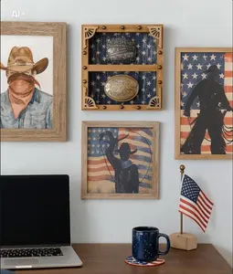 Rustic Western Buckle Display Board – 4 Buckle Wall Frame | Americana Cowboy Decor