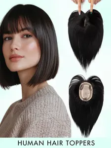 Hair Toppers For Women Real Human Hair 8-14inch Straight Human Hair Topper With Bangs Skin Scalp Big Base Cover Thinning or Loss Top Pieces Real HairPieces 360°3D Bangs Thinning Blonde Hair for Daily Real Hair Extensions
