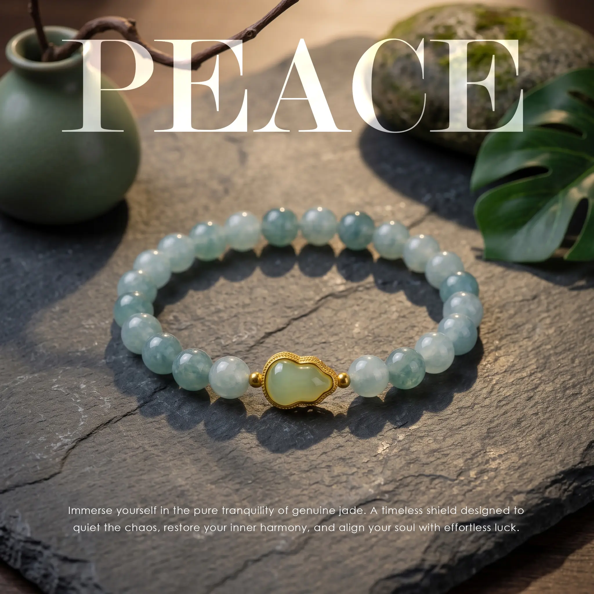 LUMAWU Translucent Blue Water Jade Gourd Bracelet, Ice-Like Chalcedony Round Beads, Lightweight Skin-Friendly Crystal Jewelry for Emotional Balance, Good Luck & Fortune, Unisex Daily Wear Gift