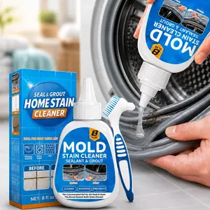 Mold Stain Cleaner Gel, 8 Fl Oz Washing Machine Cleaner with Brush, Mold Cleaner Gel for Front Loader Washing Machine Seal, Bathroom Grout, Kitchen Sink, Shower, Refrigerator Strip