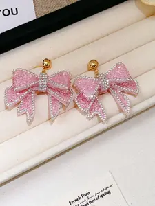 // Rhinestone Bow Earrings, Resin Drilled Personality Ear Studs, Perfect for Daily Wear and Parties