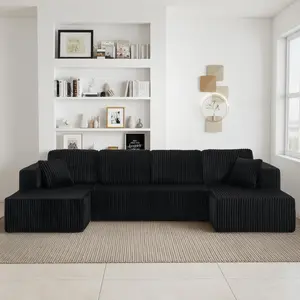 【3 Packages shipping】 132'' U-Shape Modular Sectional Couch Sofa, Compressed Corduroy, Modern Sleeper Sofa for Living Room, Space-Efficient Design - Convertible Corduroy Sectional Couch