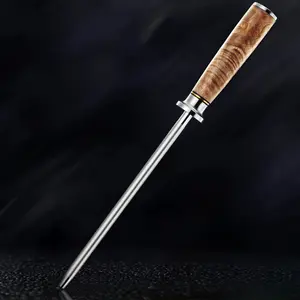 "Dynasty" Professional Sharpening Steel - Emery Rod with Natural Sycamore Wood Handle - Senken Knives