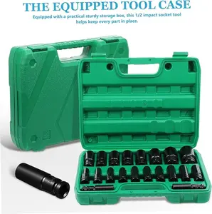 20 pcs Heavy-duty 1/2 Inch Drive Impact Sleeve Set - Chrome Vanadium Steel, Rust Resistant And Wear-resistant, Polished Surface, Suitable For Garage Car Maintenance, Home Decoration Use Hand Tools