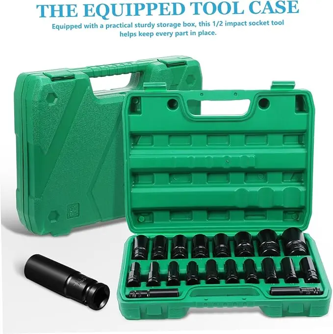 20 PCS 1/2" Drive Metric Deep-impact Socket Set, 8mm-32mm, Extended Hex Socket Set For Electric Wrenches, Pneumatic Hex Sockets, Suitable For Electric Wrench Sockets, Automotive Repair And Nut Tools