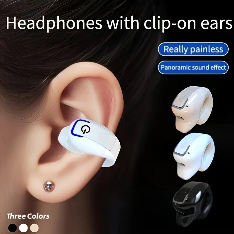 Bone Conduction Tech Wireless Headphones, Open-Ear Clip Non-In-Ear Earbuds with Noise Reduction, Call Control for Sports Running Cycling Audio Headset