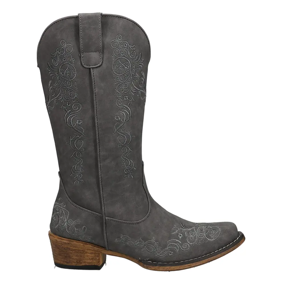 ROPER Womens Riley Scroll Embroidered Snip Toe  Casual Boots Mid Calf Low Heel 1-2" - Grey