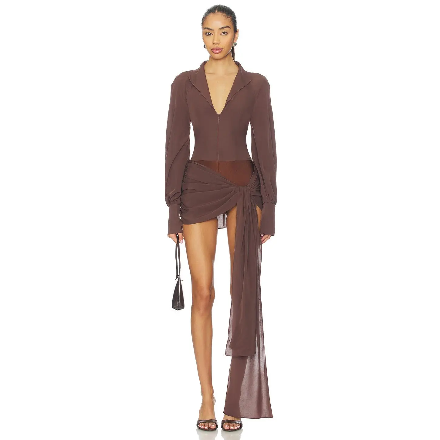 kim shui brown dress Brown Mesh Tie Top X-Small