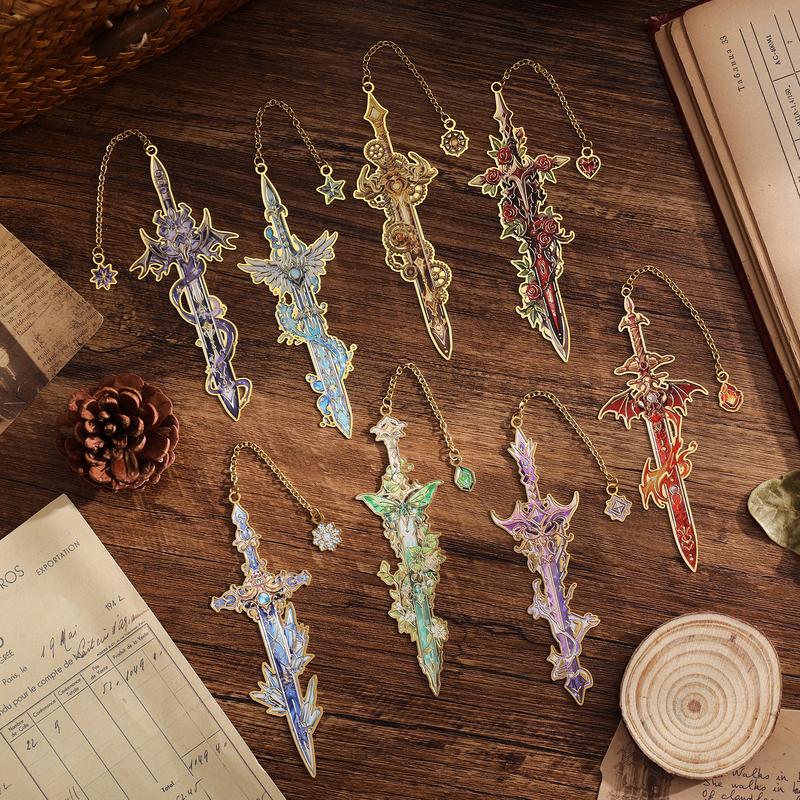 4pcs Fantasy Sword Bookmarks for Books, Journals, Planners - Cool Metal Book Markers for Reading Women & Men, Unique Book Marks Gifts for Book Lovers, Reading Accessories for Students & Adults & Kids