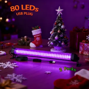 2 Pack 80 LED UV Black Light 43cm Tube Length with Switch USB Plug Cable for Glow Party Halloween Christmas Fluorescent Poster Body Paint Birthday Bedroom Classroom 395nm